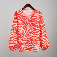 Zebra V-neck Women Blouse