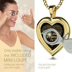 Gold Plated Silver Heart Jewelry Set I Love You Necklace in 120 Languages and Crystal Earrings