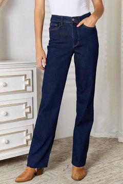 Judy Blue Full Size Raw Hem Straight Leg Jeans with Pockets