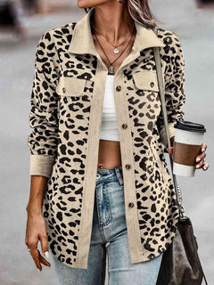 Full Size Leopard Buttoned Jacket