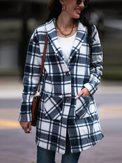 Plaid Shawl Collar Coat with Pockets