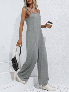 Tie-Shoulder Wide Leg Jumpsuit with Pockets