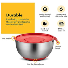 HOT-Mixing Bowls,Stainless Steel Non Slip Mixing Bowls,with Airtight Lids and Grater,Measurement Marks,for Salad Mixer,Etc