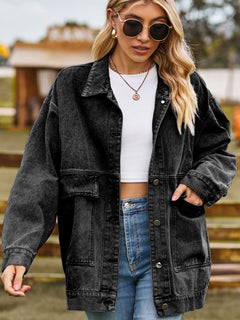 Dropped Shoulder Denim Jacket with Pockets