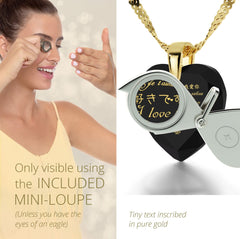 Gold Plated Silver I Love You Necklace 12 Languages Gold Inscribed and Crystal Earrings Heart Jewelry Set