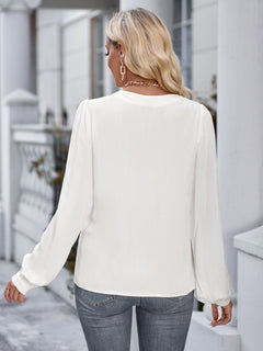 Notched Neck Puff Sleeve Blouse