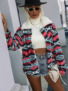 Geometric Zip-Up Collared Jacket